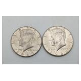 2 Kennedy Half Dollar 50 cent Coin 1966 40% Silver