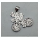 New 925 & Moissanite Bike Rider Pendant .75CTW