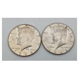 2 Silver Half Dollar Kennedy Coins 1964