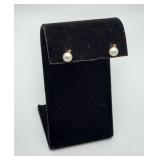 14k Gold Diamond Pearl Earrings Stud Back