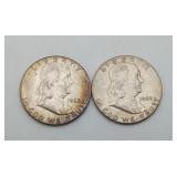 2 Silver Half dollar Ben Franklin 1963 Coins