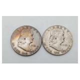 2 Silver Ben Franklin Half Dollar US Coins 1951