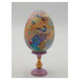 Russian Signed Hand Painted Cherub Wood Egg