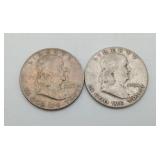 2 US Silver Half Dollar Ben Franklin US Coins 53&4