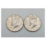 2-1966 Kennedy Half Dollar US Coins 40% Silver
