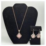 Sterling Rhodochrosite Thulite Necklace Earrings