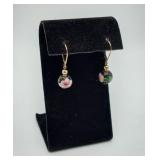 14k Gold Cloisonne Floral Ball Earrings
