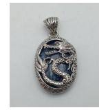 Sterling Silver Chinese Dragon Blue Stone Pendant