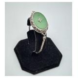 Sterling Silver Jade Green Stone Filigree Bracelet