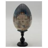 Russian Fedoskino? Hand Painted Signed Wooed Egg