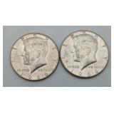 2-1966 Kennedy Half Dollar Coins 40% Silver