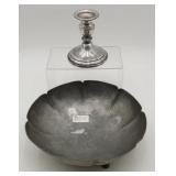 Antique PewterHand Hammered Bowl & Candlestick