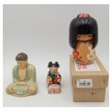 Kokeshi Japanese Wood Doll Buddha Terra Cotta