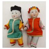Chinese Bisque Head Boy & Girl Asian Dolls Figures