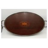 Edwardian Butlers Tray Silverplate Mahogany Inlaid