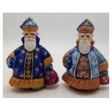 2 Grandfather Frost Russian Carved Painted Santa