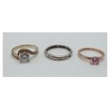 3 Sterling Silver ring CZ Pink Stone Rings