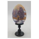 Fedoskino Russian Wood Egg Signed Winter Scene