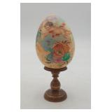Russian Hand Painted Signed Wood Cherub Egg