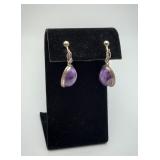 Silver Charoite Dangle Screwback Earrings