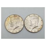 2 Kennedy 1964 Half Dollar US Silver Coins