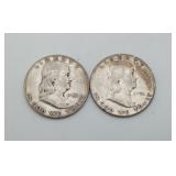 2-1951 Silver Half Dollar US Ben Franklin Coins