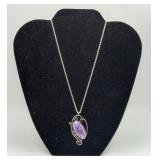 Silver Charoite Purple Stone Pendant Necklace