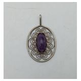 Filigree Charoite Pendant NO Sterling MARK