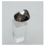 Sterling Silver MOP Onyx Marcasite Ring