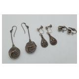 3 Sterling Silver Dangle Earrings Artist Made 13g