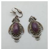 Charoite Gemstone Dangle Earrings ONE MISSING BACK