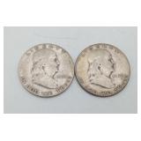 1952 Ben Franklin Silver Half Dollars 2pc US Coins