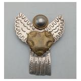 Sterling Silver Angel Brooch Pend Brass Heart 12gm