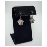 Sterling Silver Bird House Dangle Earrings 7.2gms