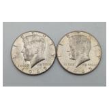 2 Kennedy Half Dollars 1965 Coins 40% Silver