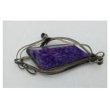 Charoite Handmade Brooch Silver NOT Mark Sterling
