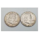 2-1962 Silver Half Dollars Ben Franklin US Coins