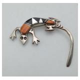 Sterling Native American Signed Lizard Brooch Pin
