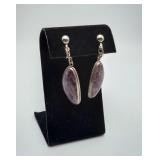 Silver Purple Charoite Gemstone Dangle Earrings