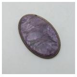 Oval Charoite Silver Pendant Brooch Jewelry Pin