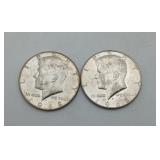 2-40% Silver half Dollar US Kennedy Coins 1968