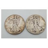 2 Silver Half Dollar US Walking Liberty Coins 1946