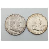 2 Ben Franklin 1950 Silver Half Dollar US Coins