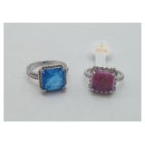 Fire Opal & ocean Blue Quartz LAB CEREATED Rings