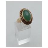 14K Yellow Gold Jade Filigree Ring