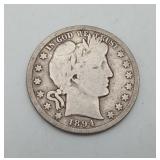 1894-S Barber Silver Half Dollar 50 Cent US Coin