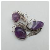 Silver Artisan Made Chevron Amethyst Brooch Pin