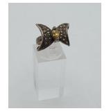 Sterling Vintage Marcisite Citrine Bow Ring
