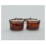 Silver Baltic Amber Cuff Links