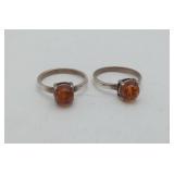 2 Sterling Silver Amber Rings